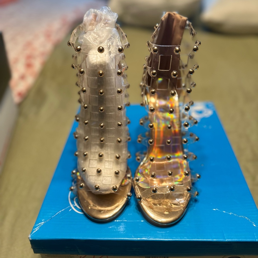 Studded Gold High Heel Sandals